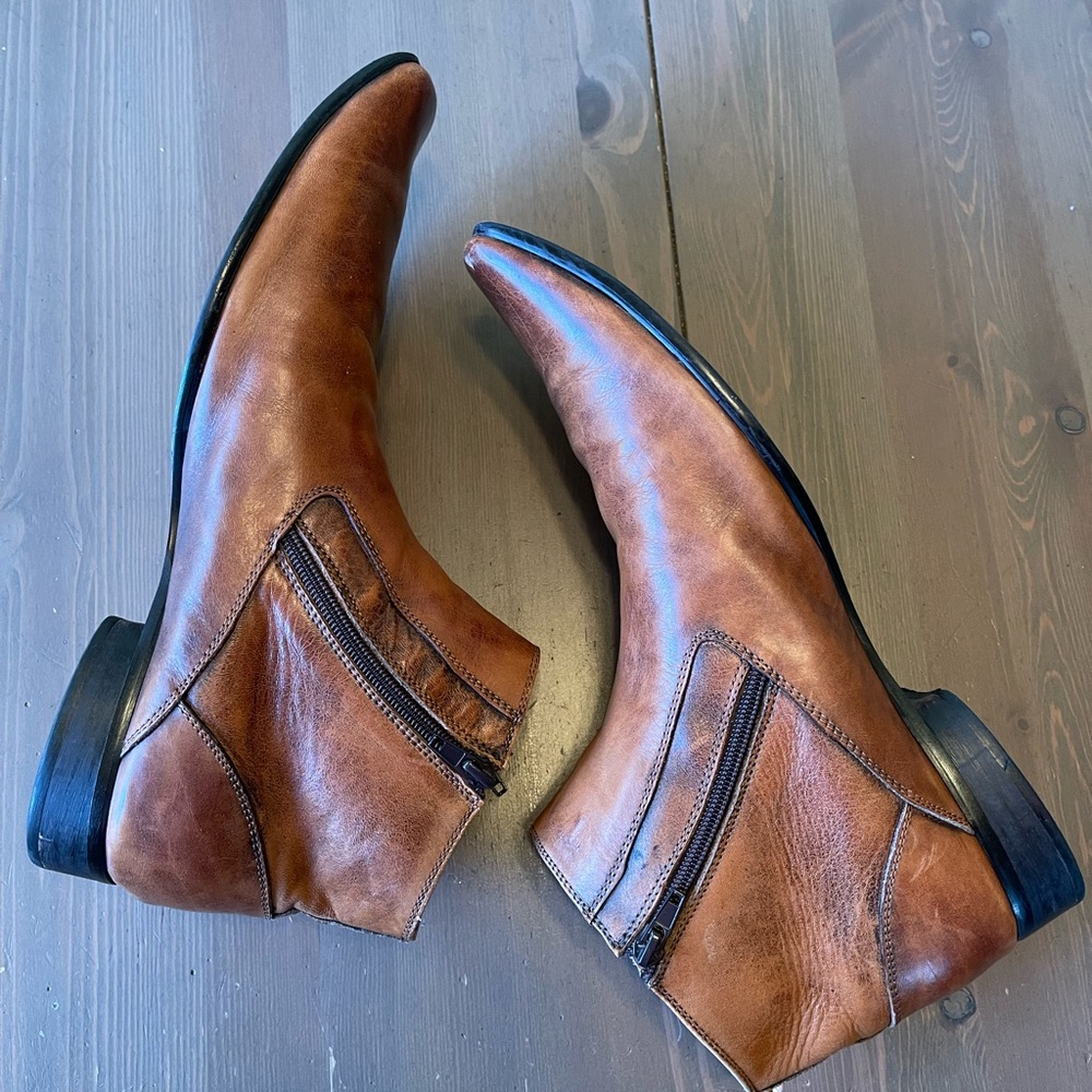 Kenneth Cole Reaction Brown Leather Double-Zip Ankle Boots - Size 12